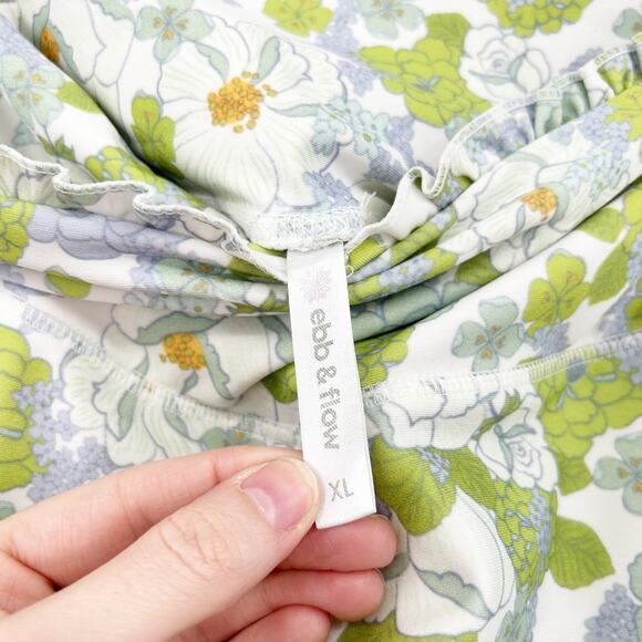 Ebb & Flow Womens Ruffled Athleisure Active Floral Biker Shorts Size XL Green - Picture 3 of 7